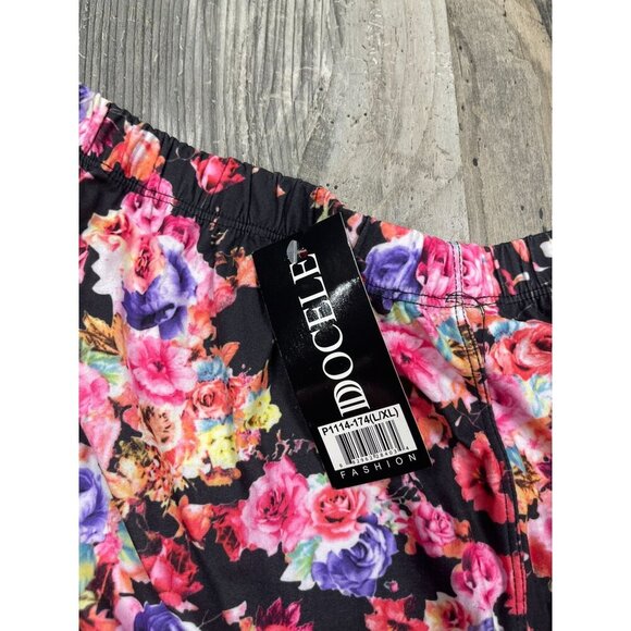 Set of 2 Floral Leggings L/XL Large XL NEW NWT Black Pink Rue21 Docele - Picture 4 of 5